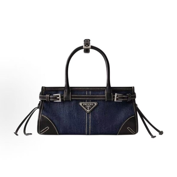 PRADA triangular metal logo handbag mini for women in blue and black